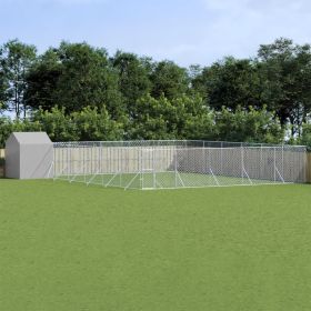 Outdoor Dog Kennel with Roof Silver 39.4'x39.4'x8.2' Galvanized Steel