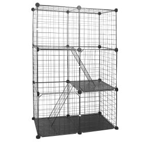 Cat Cage DIY Indoor Pet House, Small Animal House. Detachable Playpen With 3 Doors And 3 Layers, Suitable For Kittens, Puppies, Rabbits (Color: Black)