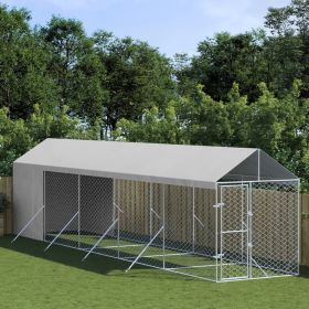 Outdoor Dog Kennel with Roof Silver 6.6'x32.8'x8.2' Galvanized Steel (Color: Silver)