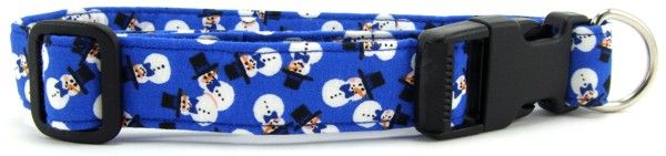 Dark Blue Tossed Snowmen Dog Collar (Option: Small)