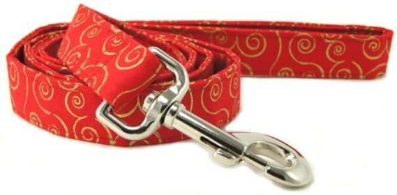 Red Gold Metallic Scrolls Dog Leash (Option: Large)