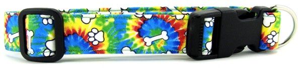 Rainbow Tie Dye Bones & Paws Dog Collar (Option: Small)