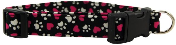 Magenta Hearts and Paws Dog Collar (Option: Small)
